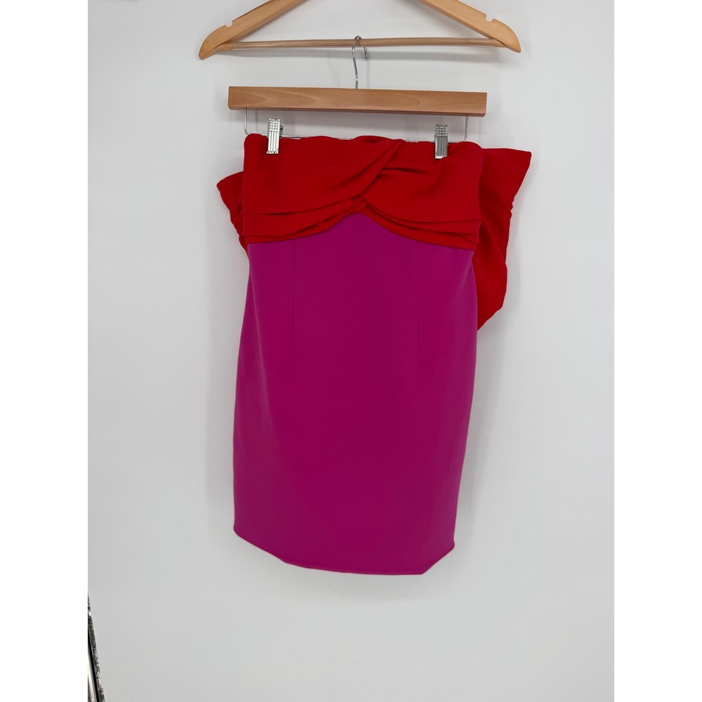 TOCCIN NY Strapless Bow Mini Dress 0 Pink Red‎ Colorblock Barbiecore Party